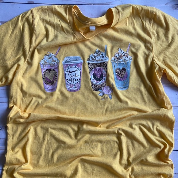 Bella Canvas Tops - Mama needs coffee leopard print shirt size medium